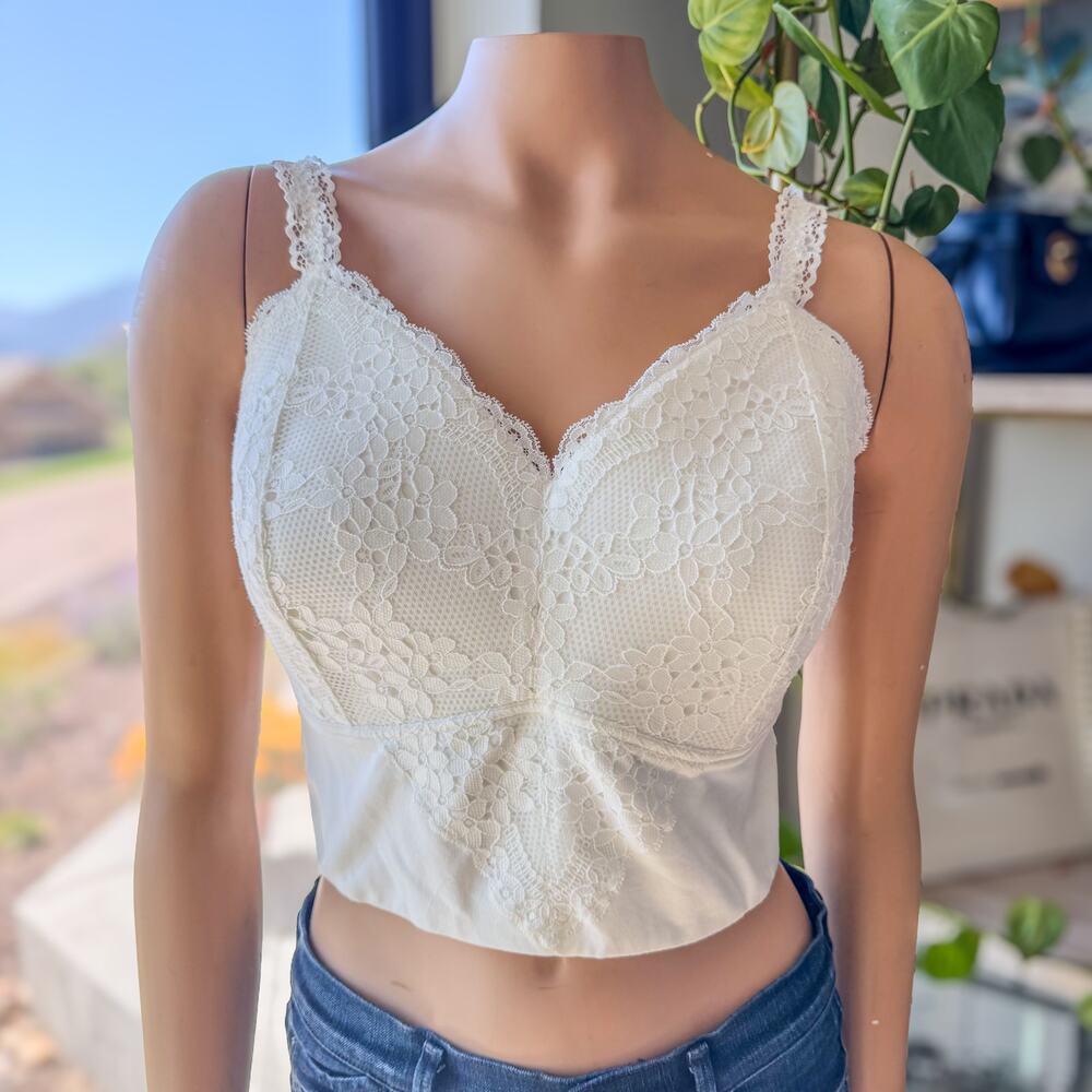 BKE Essentials White Floral Lace Full Coverage Adjustable Bralette-Women's XL/14